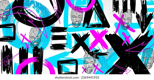Graffiti background with throw-up, scribble and tagging in vibrant colors. Abstract graffiti in vector illustrations.