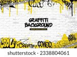 Graffiti background with throw-up and tagging hand-drawn style. Street art graffiti urban theme in vector format.