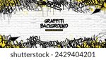 Graffiti background with throw-up and tagging hand-drawn style. Street art graffiti urban theme for prints, banners, and textiles in vector format.
