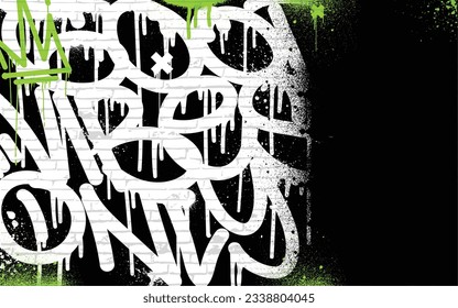 Graffiti background with throw-up and tagging hand-drawn style. Street art graffiti urban theme in vector format.