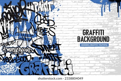 Graffiti background with throw-up and tagging hand-drawn style. Street art graffiti urban theme in vector format.