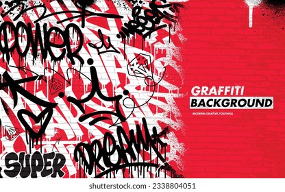 Graffiti background with throw-up and tagging hand-drawn style. Street art graffiti urban theme in vector format.