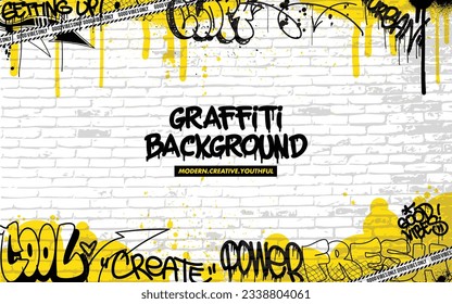 Graffiti background with throw-up and tagging hand-drawn style. Street art graffiti urban theme in vector format.