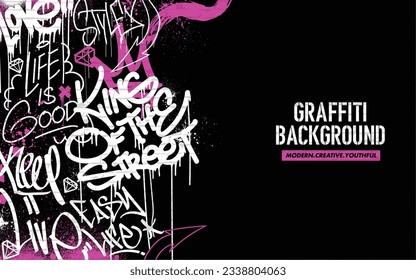 Graffiti background with throw-up and tagging hand-drawn style. Street art graffiti urban theme in vector format.