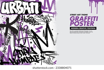 Graffiti background with throw-up and tagging hand-drawn style. Street art graffiti urban theme in vector format.