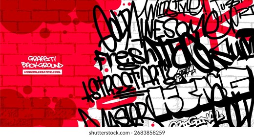 Graffiti background with throwup and tagging handdrawn style street art graffiti illustration