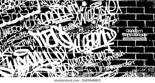 Graffiti background with throwup and tagging street art graffiti vector illustration black white