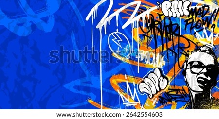 Graffiti background vector with throw-up, tagging hand-drawn, spray paint effect, drips style. Illustration Street art graffiti urban theme for prints, banners, and wall art.