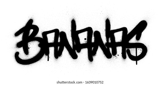 graffiti bananas word sprayed in black over white