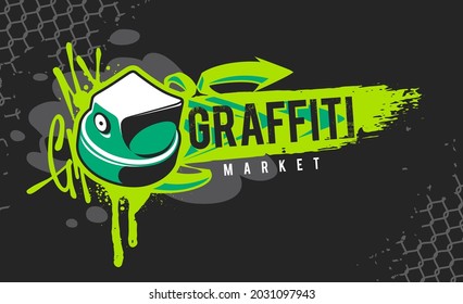 Graffiti Banner With Spray Paint Cap and street art design elements. Dirty wild style graffiti vector art.