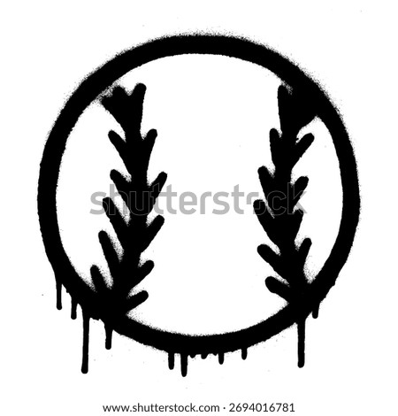 Graffiti Baseball Icon with Dripping Black Spray Paint on White Background.