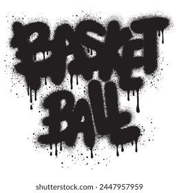 graffiti Basketball text sprayed in black over white.