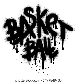 Graffiti Basketball Text in schwarz auf weiß gesprüht.