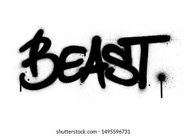 graffiti beast word sprayed in black over white