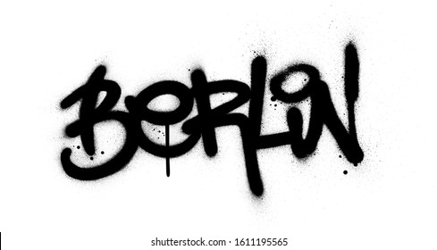 graffiti Berlin word sprayed in black over white