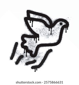 Graffiti bird icon sprayed with black paint on white. Bird symbol isolated on white background. Vector illustration