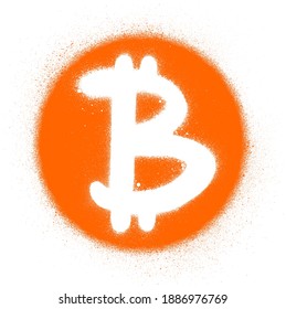 graffiti bitcoin icon sprayed in orange and white