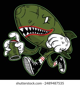 graffiti bomber missile holding a spray can mascot character design illustration