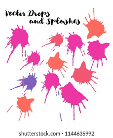 Graffiti Border Vector Watercolor Brushstrokes. Splashes, Doodles, Stains, Buttons, Scribble Hand Painted Vector Set. Water Color Uneven Funky Paintbrush Logo Elements. Rough Highlight Swatches