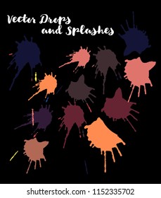 Graffiti Border Vector Watercolor Brushstrokes. Splashes, Doodles, Stains, Buttons, Scribble Hand Painted Vector Set. Water Color Uneven Funky Paintbrush Logo Elements. Rough Highlight Swatches