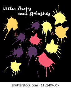 Graffiti Border Vector Watercolor Brushstrokes. Stains, Splashes, Doodles, Buttons, Scribble Hand Painted Vector Set. Bright Drawn Uneven Funky Paintbrush Logo Elements. Rough Painted Smear Swatches