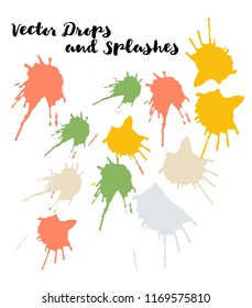 Graffiti Border Vector Watercolor Brushstrokes. Stains, Splashes, Doodles, Buttons, Scribble Hand Painted Vector Set. Bright Hipster Uneven Funky Paintbrush Logo Elements. Rough Painted Dabs Swatches