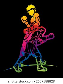 Graffiti Boxing Sport Boxer Fighting Mix Action Cartoon Graphic Vector