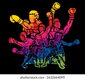 Grafite Boxe Esporte Grupo de Boxer Fighter Mix Ação Cartoon Graphic Vetor