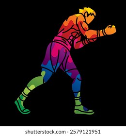 Graffiti Boxing Sport Kickboxing Action Muay Thai Boxer Cartoon Graphic Vector
