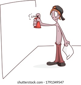 graffiti boy draw on the wall with spray