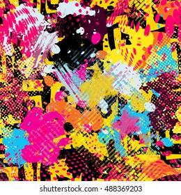 Graffiti bright psychedelic seamless pattern vector illustration