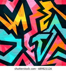 Graffiti bright psychedelic seamless pattern on a black background vector illustration