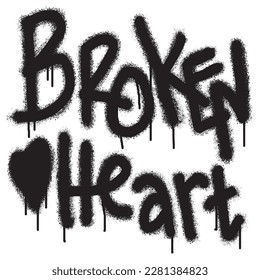 graffiti broken heart text sprayed in black over white.