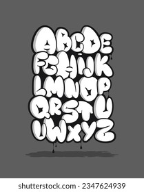 Graffiti Bubble Alphabet. White graffiti uppercase letters. Bubble font.