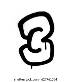 graffiti Bubble Font number 3 in black on white dripping