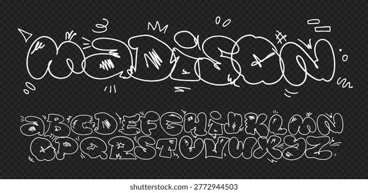 Graffiti bubble letters alphabet set, hand drawn street font collection, urban style typography for t shirt design, print, posters and stickers