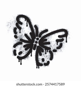 graffiti butterfly icon spray painted in black on white. Butterfly symbol isolated on white background. Vector illustration
