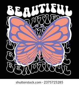 Graffiti butterfly street wear illustration with slogan beautiful