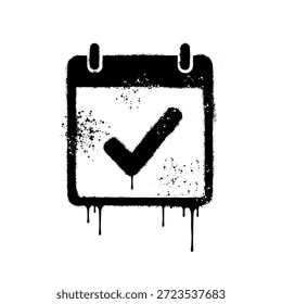 Graffiti Calendar Icon with Check Mark, Deadline Completed Spray Paint Style