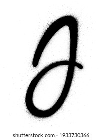 graffiti calligraphic J font sprayed in black over white