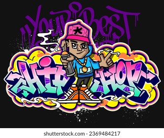 Graffiti cartoon illustrations in vibrant colors. Street art hip-hop graffiti character design in vector illustrations.
