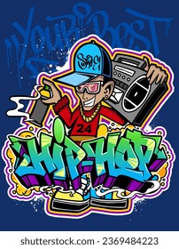 Graffiti cartoon illustrations in vibrant colors. Street art hip-hop graffiti character design in vector illustrations.