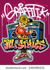 Graffiti cartoon illustrations in vibrant colors. Street art hip-hop graffiti character design in vector illustrations.