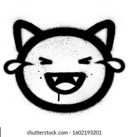 graffiti cat laughing out loud icon sprayed in black over white