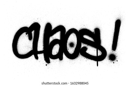 graffiti chaos word sprayed in black over white