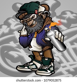 Graffiti character hip hop monkey holding a spray paint