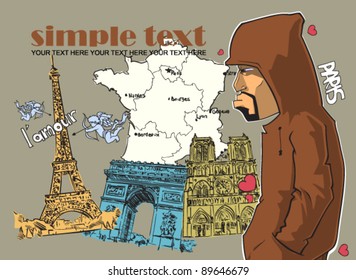 Graffiti character on a french-background. Vector illustration.