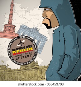Graffiti character on a germany background. Vector illustration