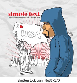 Graffiti character on a usa-background. Place for your text.