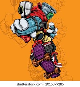 GRAFFITI CHARACTER PLAYING SKATEBOARD VECTOR ILLUSTRATION